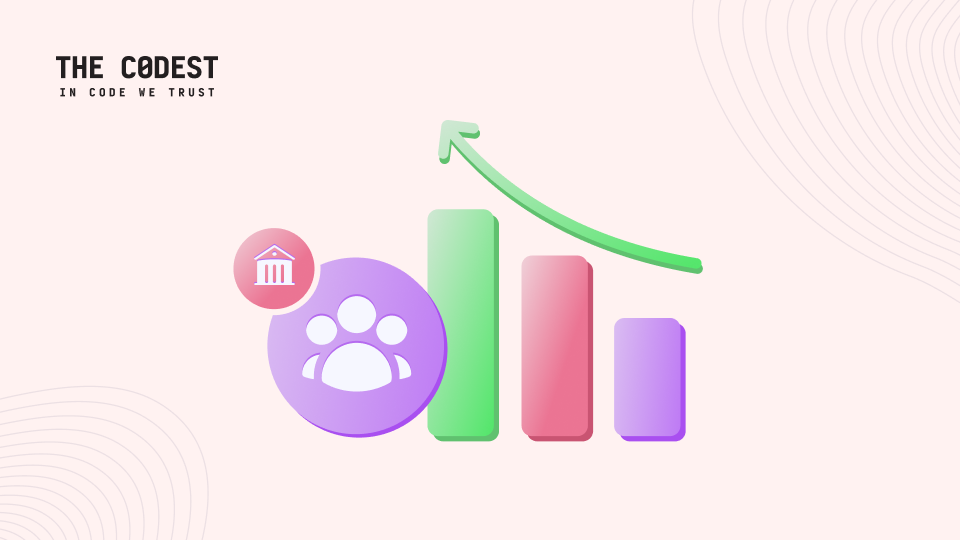Illustratsioon, mis näitab meeskonna kasvu ja tulemuslikkuse kasvu, mis kujutab endast personali suurendamist ja The Codest-i skaleeritavaid arendusmeeskondi.
