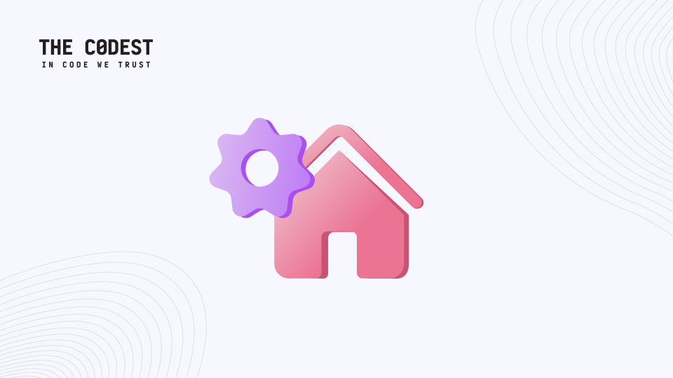 The Codest-logo på en lys baggrund med et rosa husikon og et lilla tandhjulssymbol, der repræsenterer intern udvikling og teknisk opsætning.